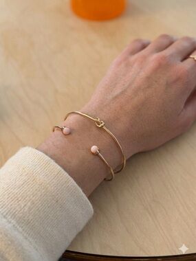 Vintage 90s Pink Coral Faux Stacked Cuff Bracelet Gold Tone 2 Piece Set